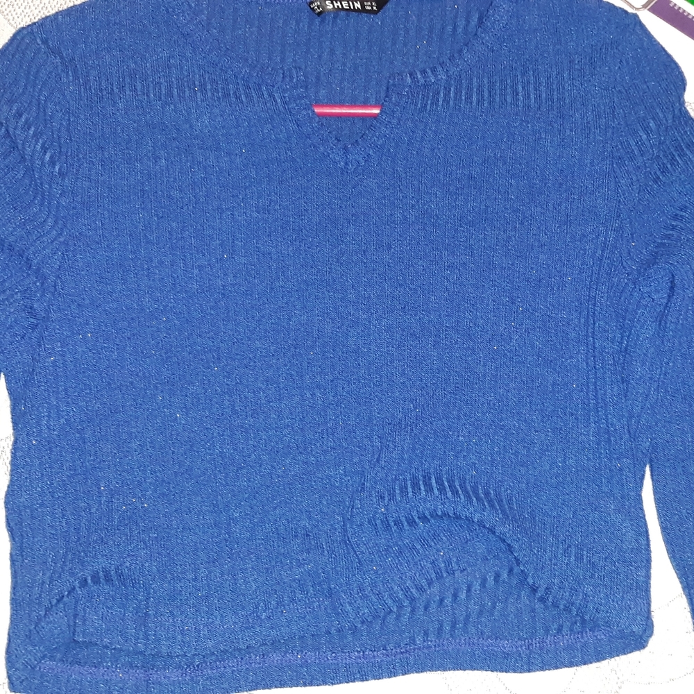 Blue Longsleeve  Crop Top, Shien